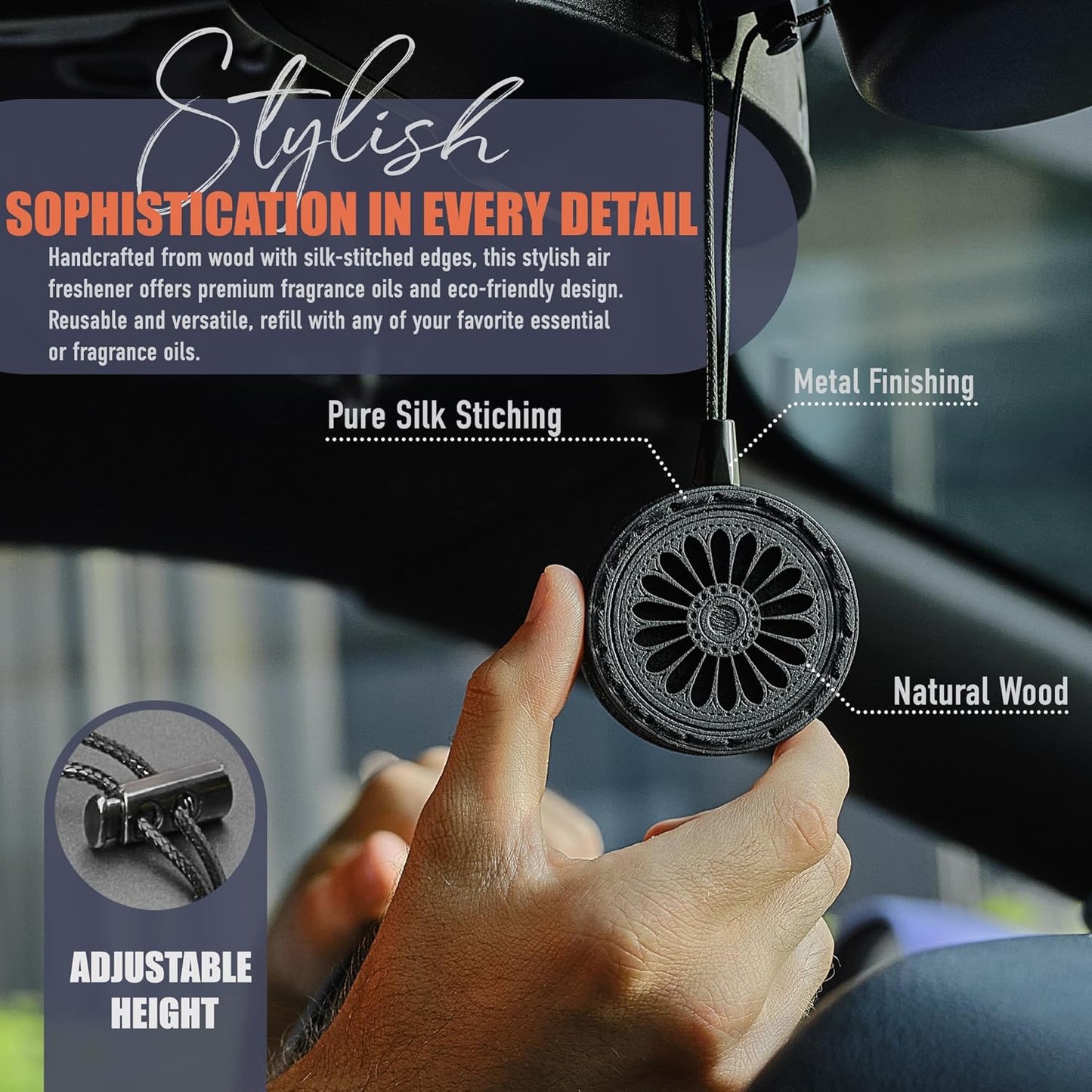 Wood Car Air Freshener - Best Wheels Design - Handmade Unscented DIY Essential Oil Hanging Diffuser with Felt Insert - Add Your Own Oils - Refillable - Car/Truck/SUV - Cardboard Box