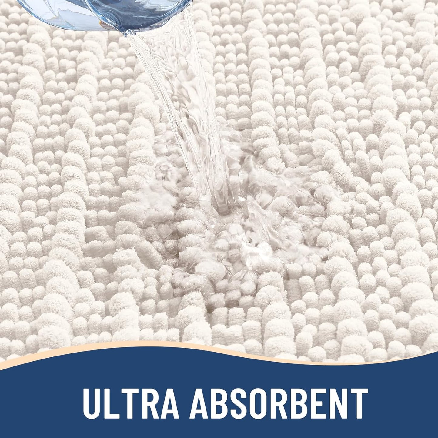 Arotive Luxury Chenille Bathroom Rug Mat, Extra Soft Thick Absorbent Shaggy Bath Rugs, Non-Slip Machine Wash Dry, Plush Bath Mats for Bathroom, Shower and Tub, 45x27, Ivory