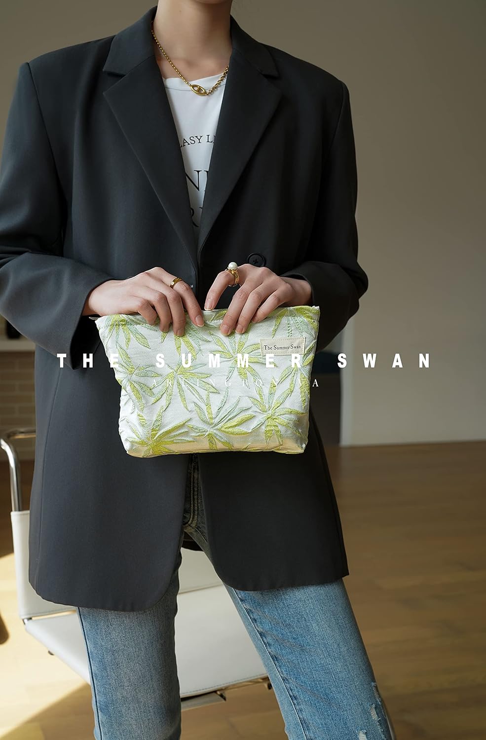 The Summer Swan | Large Aesthetic Makeup Bag | Floral Makeup Bag | Mid-day Clutch | Period Kit Bag | Hygiene Bag | Skincare Bag | Cute Makeup Bag (Summer Maple)