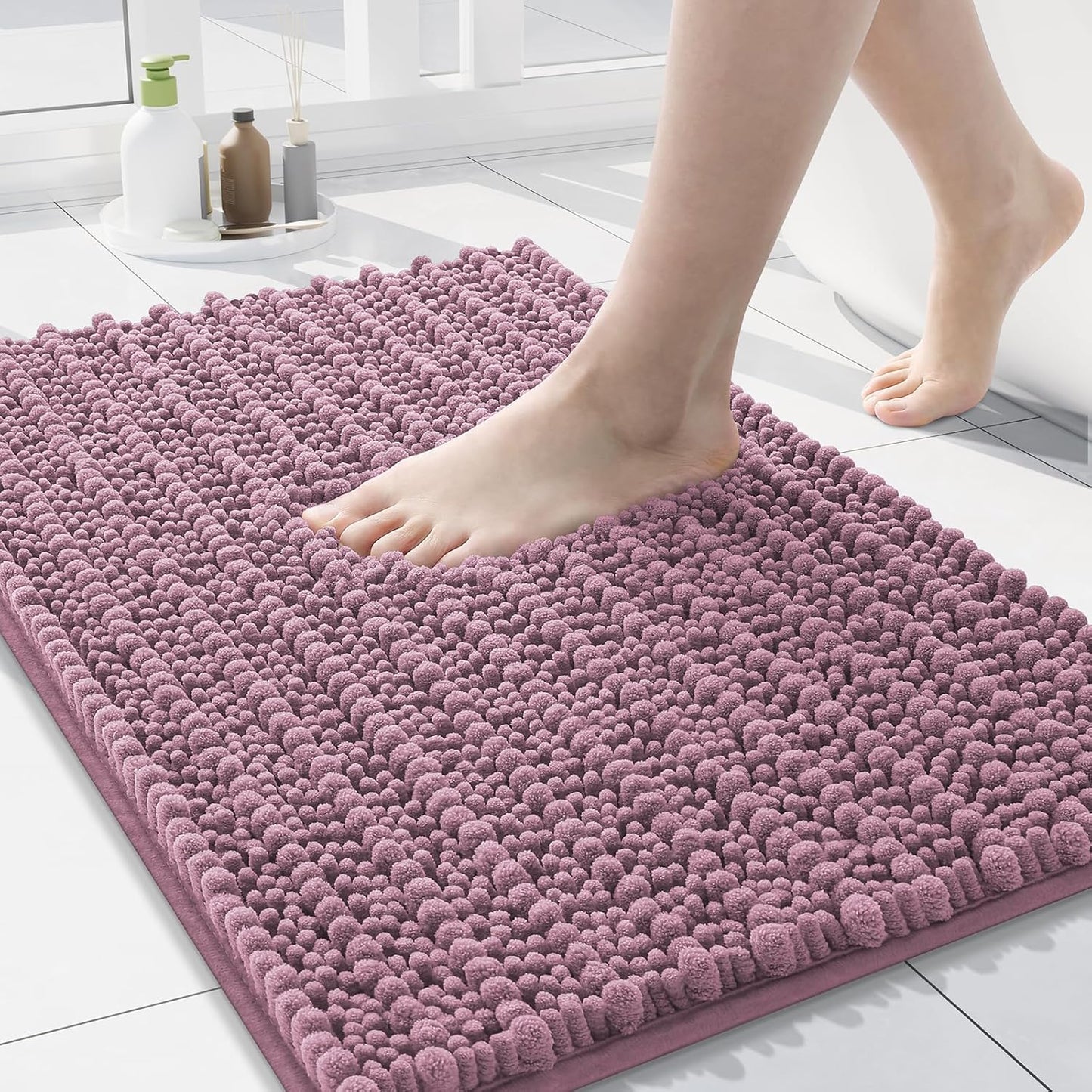 Arotive Luxury Chenille Bathroom Rug Mat, Extra Soft Thick Absorbent Shaggy Bath Rugs, Non-Slip Machine Wash Dry, Plush Bath Mats for Bathroom, Shower and Tub, 24x16, Deep Plum