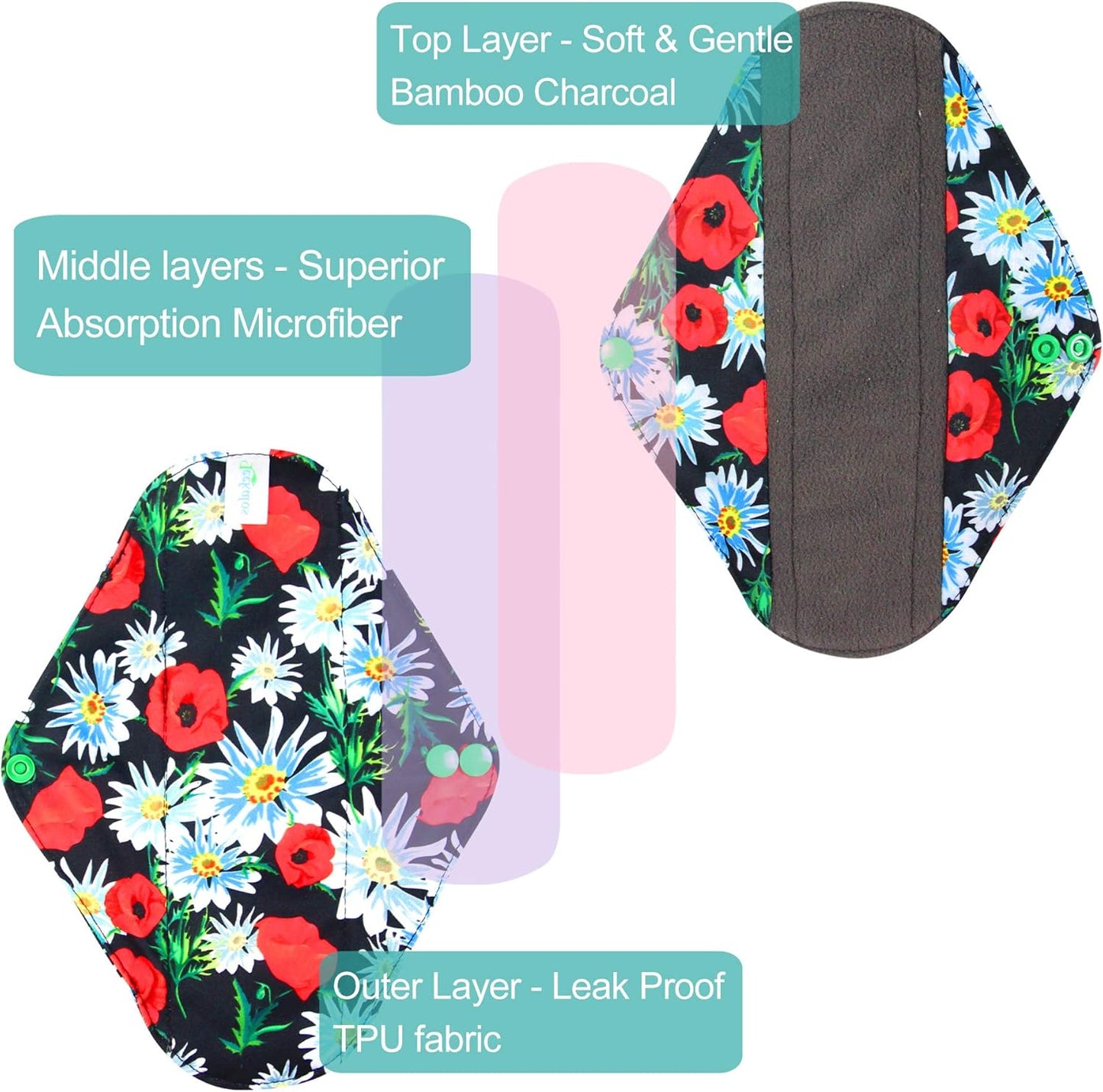Leekalos Reusable Bamboo Cloth Pads - Light Incontinence Pads - Pack of 6, 1 Cloth Mini Wet Bag