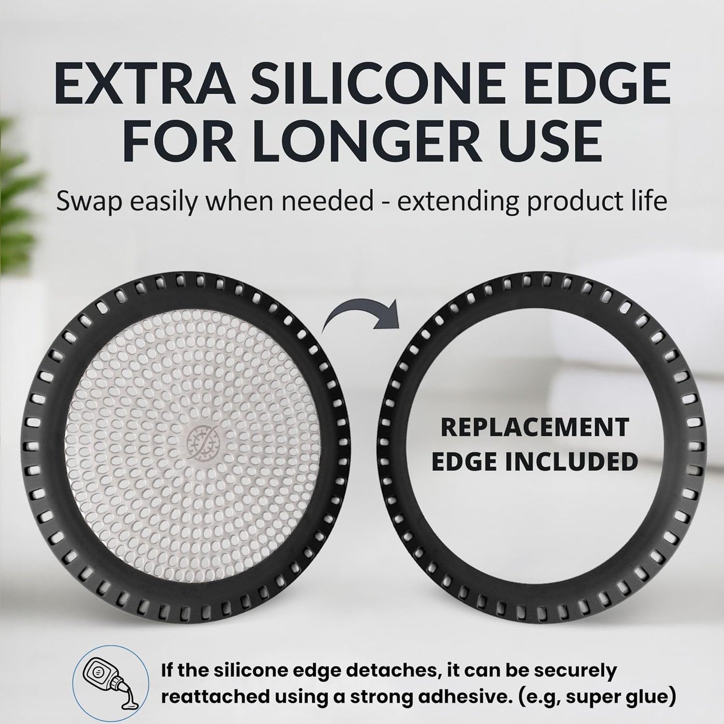 Shower Drain Hair Catcher – Ultra ShowerRing 5" Drain Cover for Flat & Domed Floors | Stainless Steel Hair Trap with Silicone Rim | High-Flow Strainer Prevents Clogs - Black