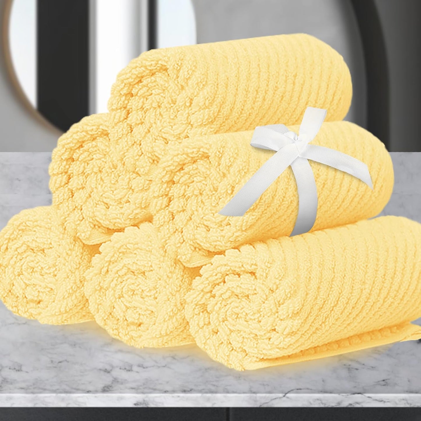 VOOVA & MOVAS Washcloths 6 Pack, 13"x13" - 100% Cotton | Lightweight | Thick | Quick Dry | Soft | Absorbent, Fluffy Hand Towels, Hotel Wash Cloths for Bathroom, Towel Gift Set, Yellow