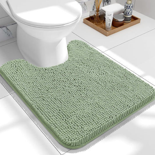 OLANLY Toilet Rugs U-Shaped 24x20, Extra Soft Absorbent Chenille Contour Bathroom Rugs for Toilet, Dry Quickly, Machine Washable, Non-Slip Bath Mat, Sage Green