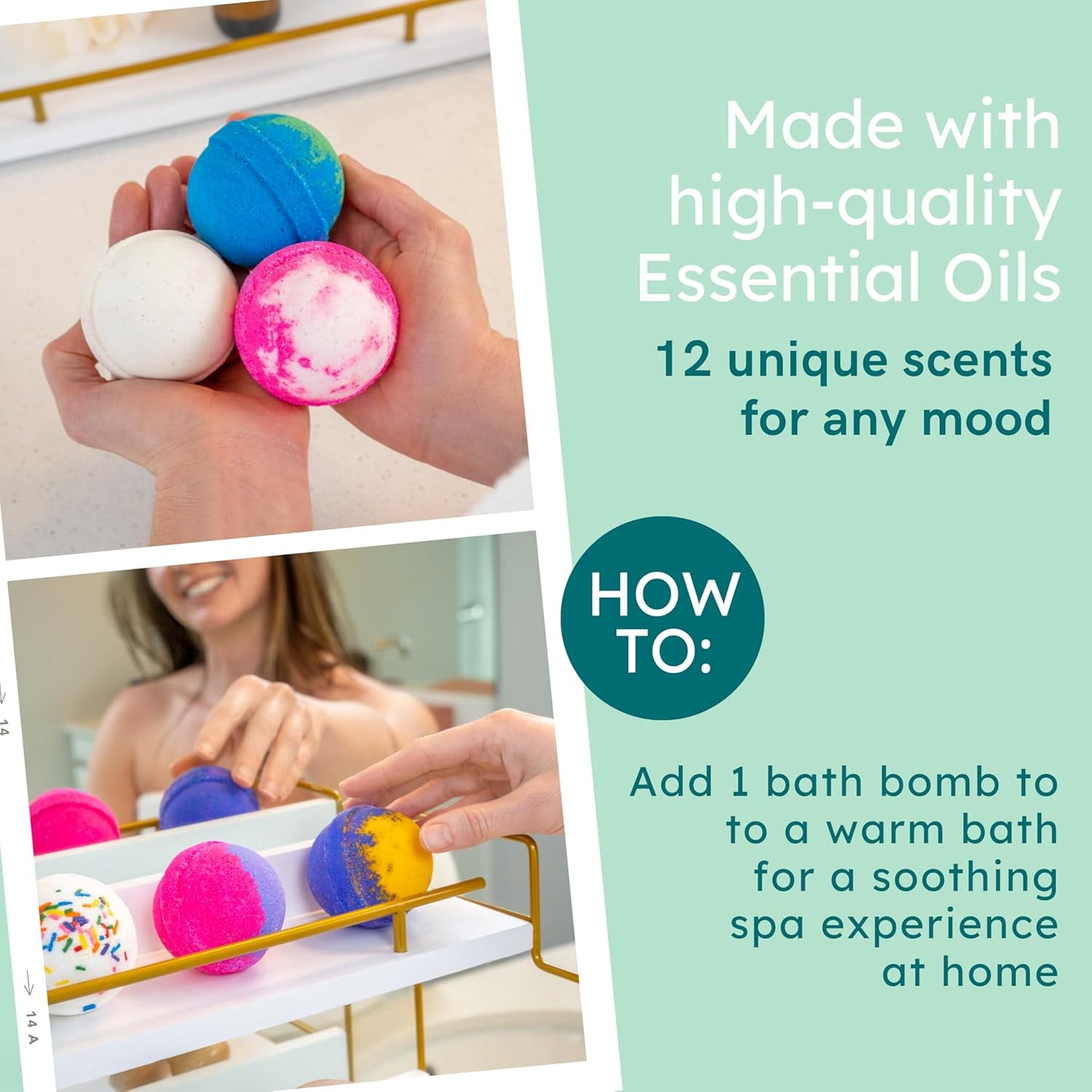 Anovina 12XL Bath Bombs for Women & Kids, Spa Gifts with Essential Oils, Relaxation & Stress Relief, Aromatherapy Bath Products, Made in USA Gift Set, Natural Scented Bath Bombs for Men - 12 Pack