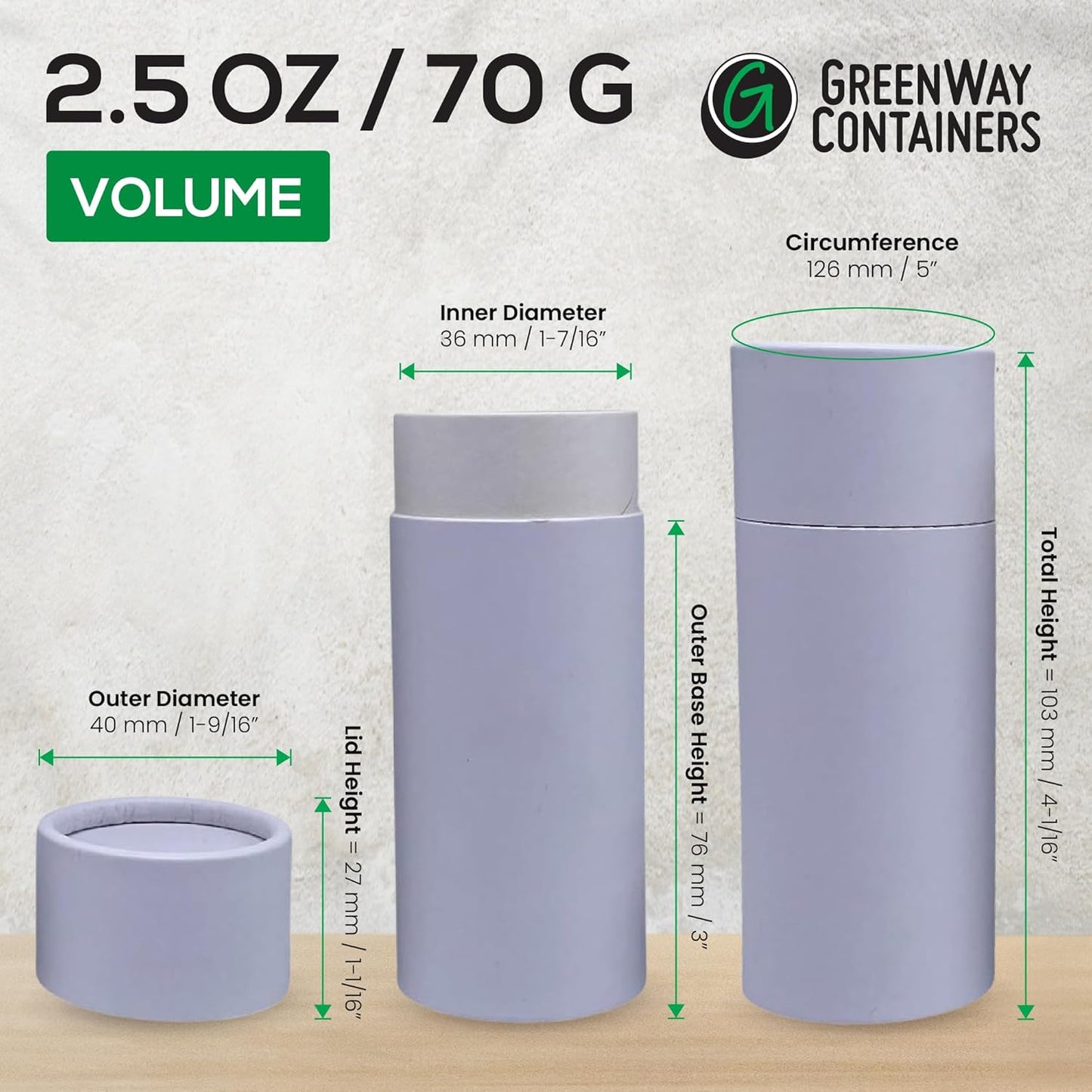 GreenWay 2.5oz / 70g Kraft Paperboard Deodorant Tubes With Lids - 12 Pack Solid Perfume Refillable DIY Cosmetic Containers - Lotion Empty Holder Tubes Kraft - White