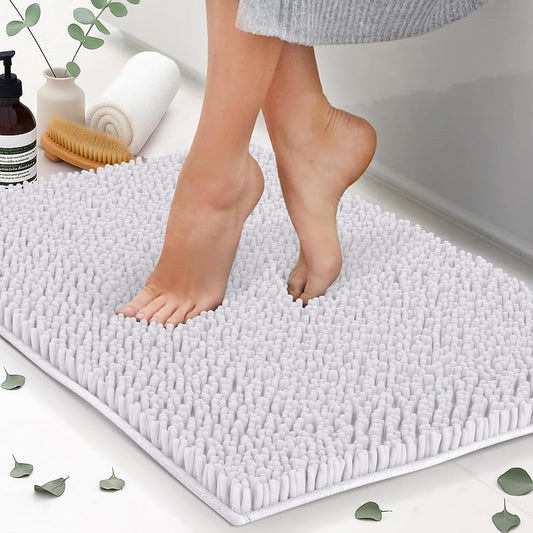 Chenille Bath Mats, Plush Absorbent Bath Mats Quick Dry, Soft & Machine Washable, Non Slip Carpet For Bathroom, Thick Bathroom Rugs, Shower Restroom Rug Mat, Alfombras De Baño, Bathrugs Matts, 25"x18"