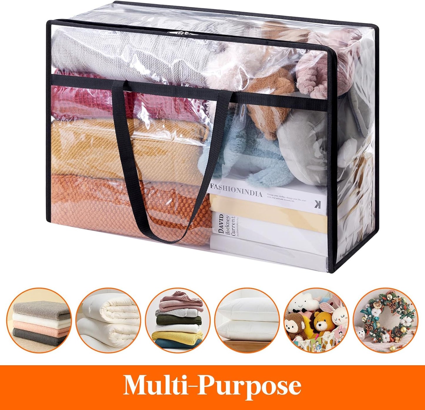 Lifewit 8 Pack Clear Clothes Storage Bags, 60L Plastic Blanket Storage Bag, Vinyl Foldable Moving Bags with Zipper, Closet Organizers and Storage Containers for Bedding, Duvet, Comforter