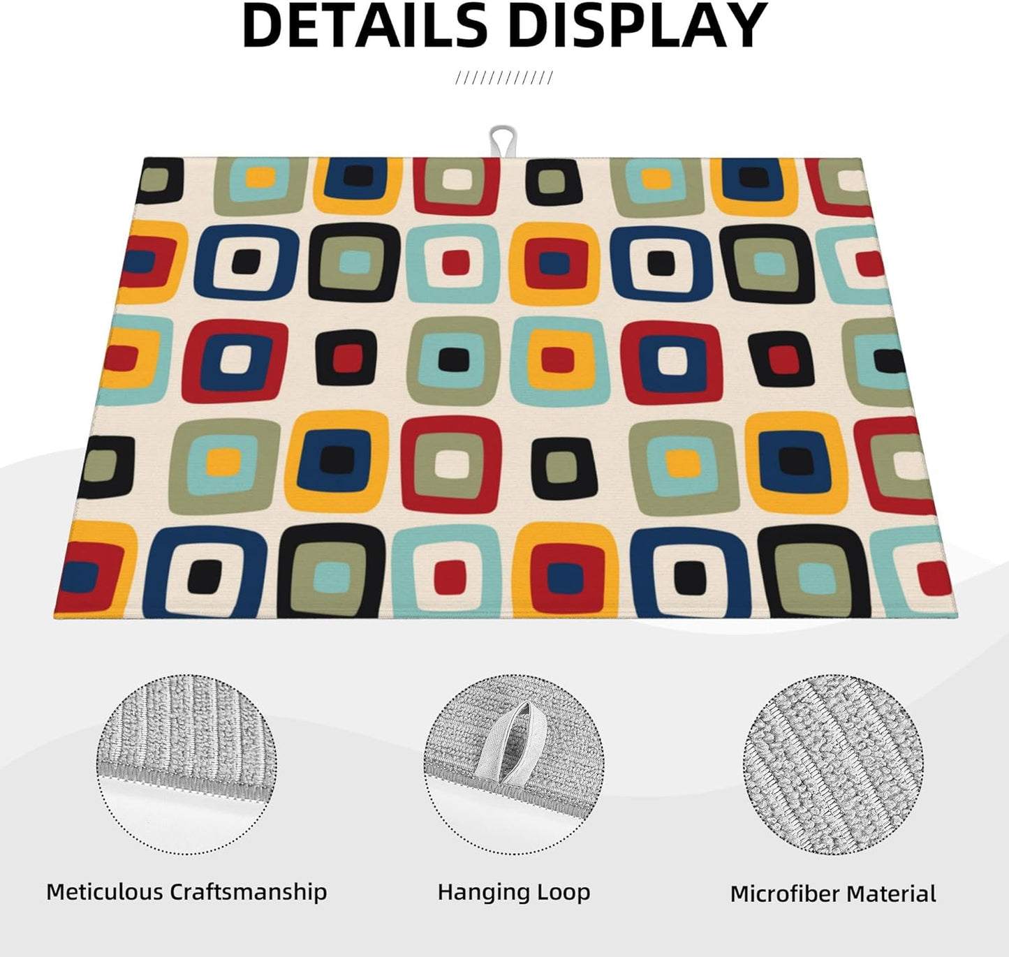 Mid Century Modern Retro Dish Drying Mat for Kitchen Counter Vintage Decorative Dish Drainer Rack Mats Washable Absorbent Reversible Microfiber Drying Pad Kitchen Accessories 18"x24"