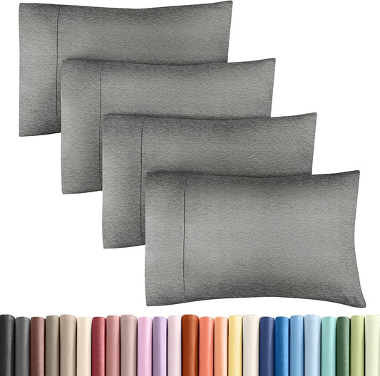 Queen Pillow Cases Set of 4 - Ultra Soft Hotel Quality Pillowcase Covers - Comfy, Cozy & Wrinkle Free - Shrinkage and Fade Resistant - Machine Washable Pillow Protectors - 4 Piece Set - Heathered Grey