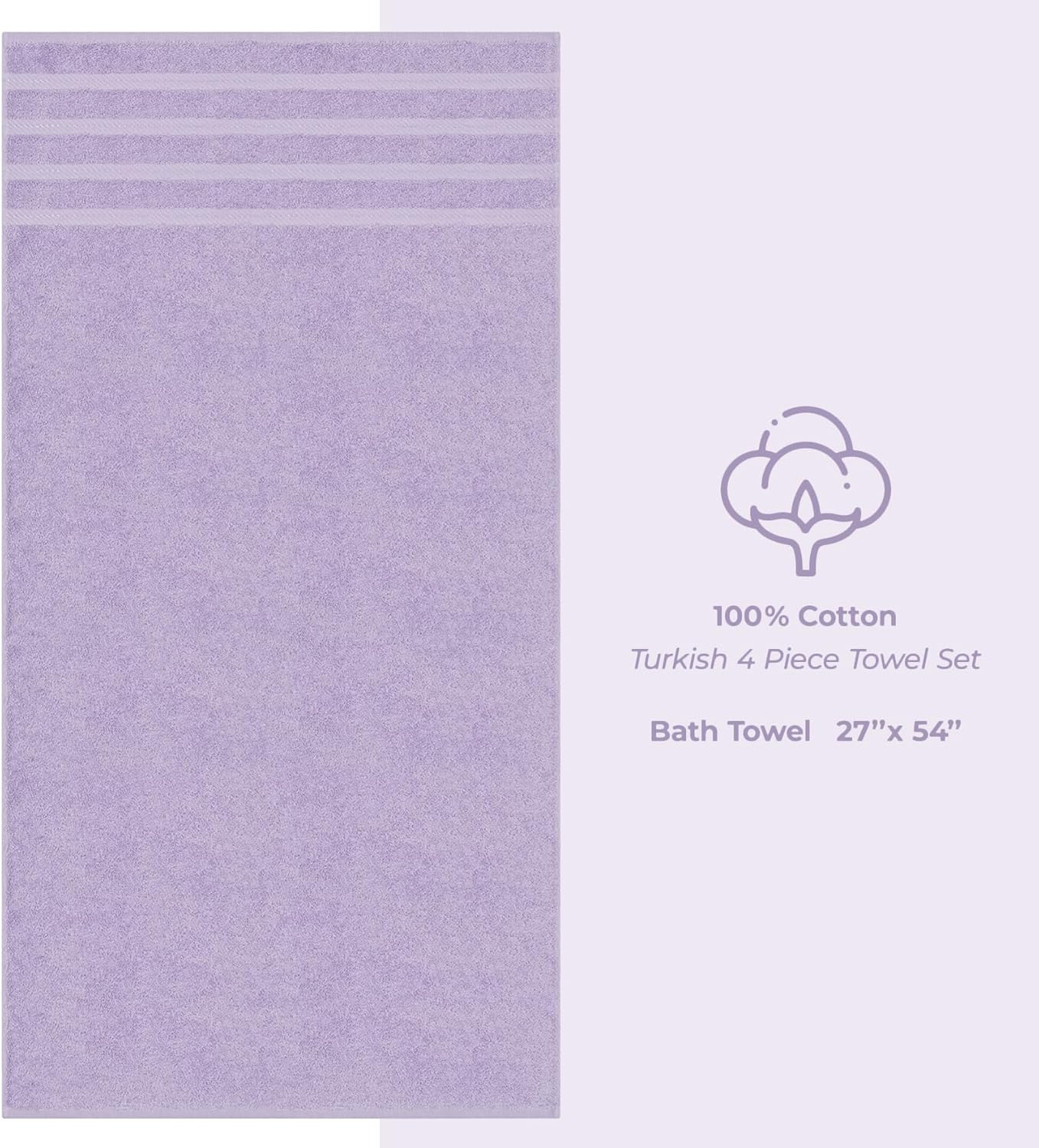 American Soft Linen Luxury 4 Piece Bath Towel Set, 600 GSM 100% Cotton Turkish Bath Towels for Bathroom, 27x54 in Extra Large Bathroom Shower Towels, Lilac