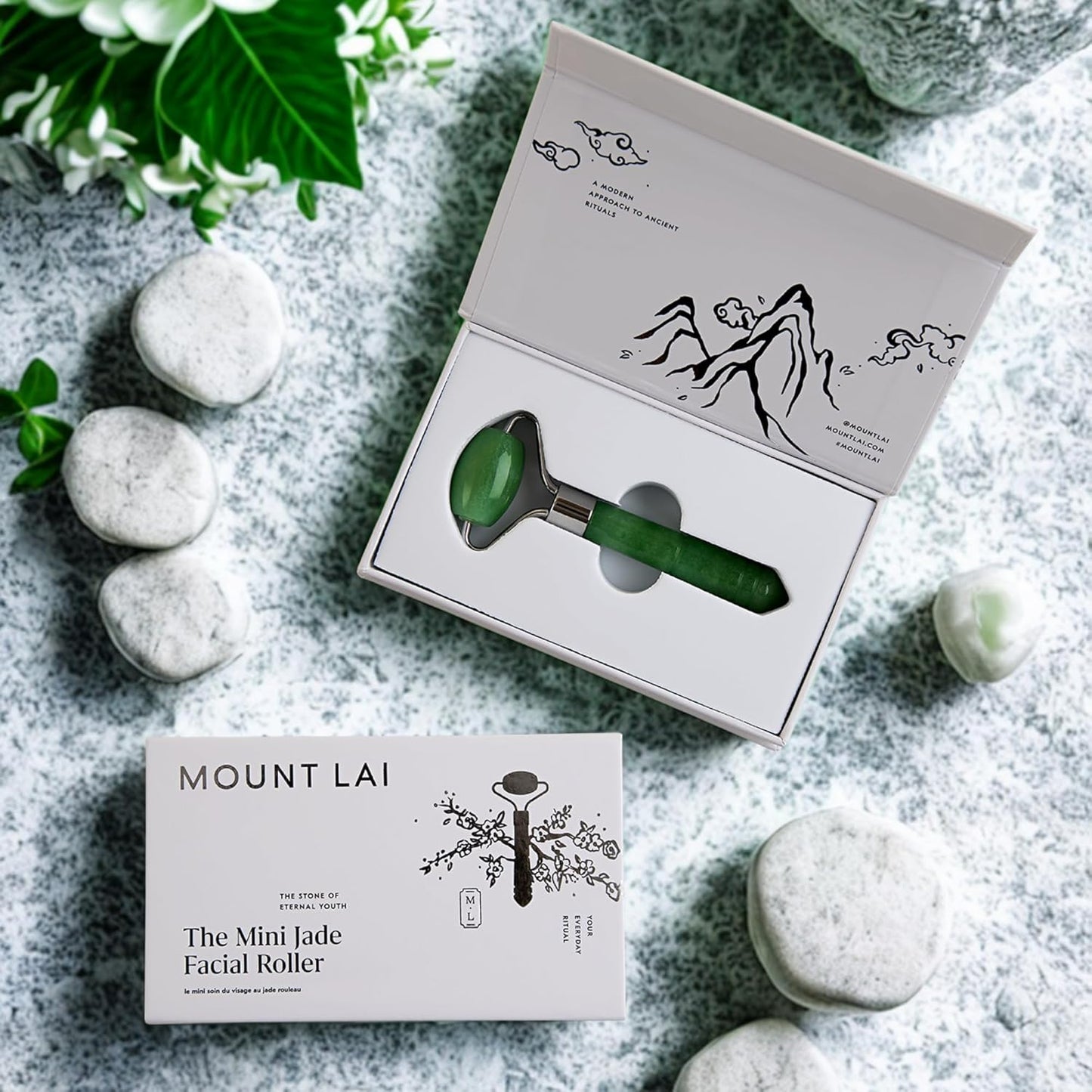 Mount Lai Mini Jade Face Roller - Authentic Jade Roller for Tension Relief, Puffiness & Radiant Skin, Relaxing Face Massager for All Skin Types