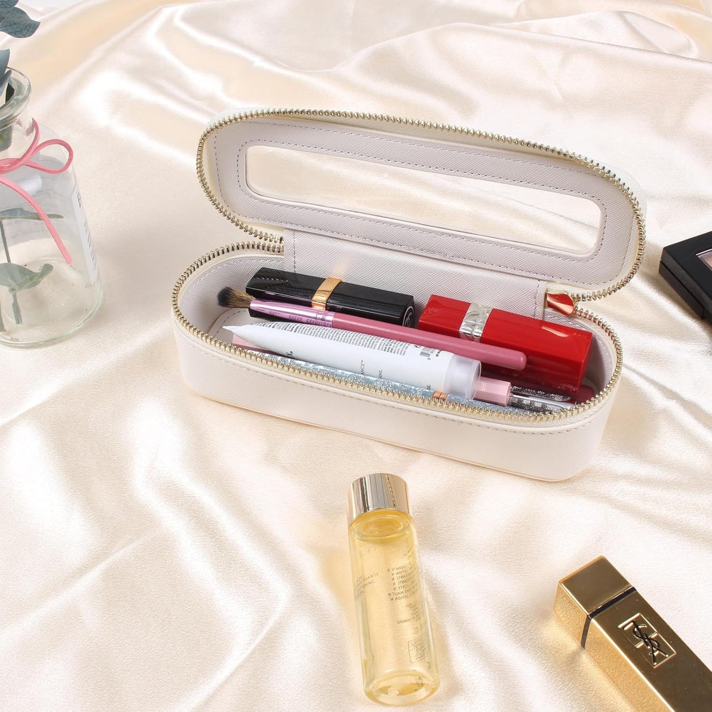 Travel Clear Makeup Bag Set, TSA Approved Cosmetic Bag Case with Zipper Portable Makeup Pouch Toiletry Bag Women Traveling Cosmetic Organizer Storage Bag Car Organizer Car Essentials for Women