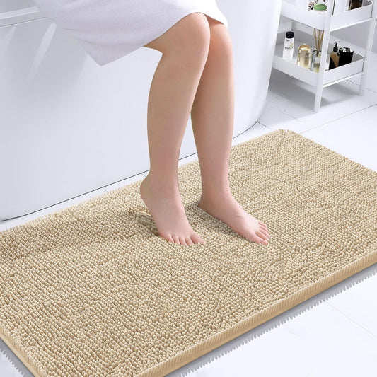 OLANLY Bathroom Rugs 44x24, Extra Soft Absorbent Chenille Bath Rugs, Rubber Backing Quick Dry, Machine Washable Bath Mats for Bathroom Floor, Tub and Shower, Home Decor Accessories, Beige