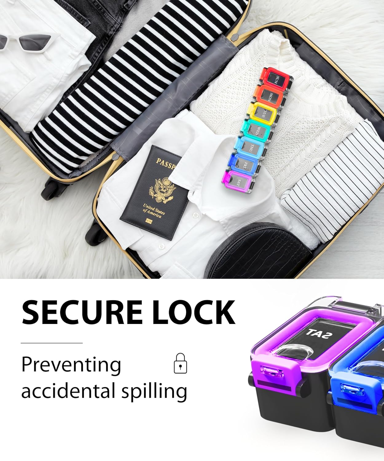 Weekly Pill Organizer 1 time a Day – Pill Box 7 Day with Enhanced Waterproof Seal, Large compartments Hold Big Vitamins & Supplements, Upgraded Locking lids, for Home & Travel use, Durable Hard case