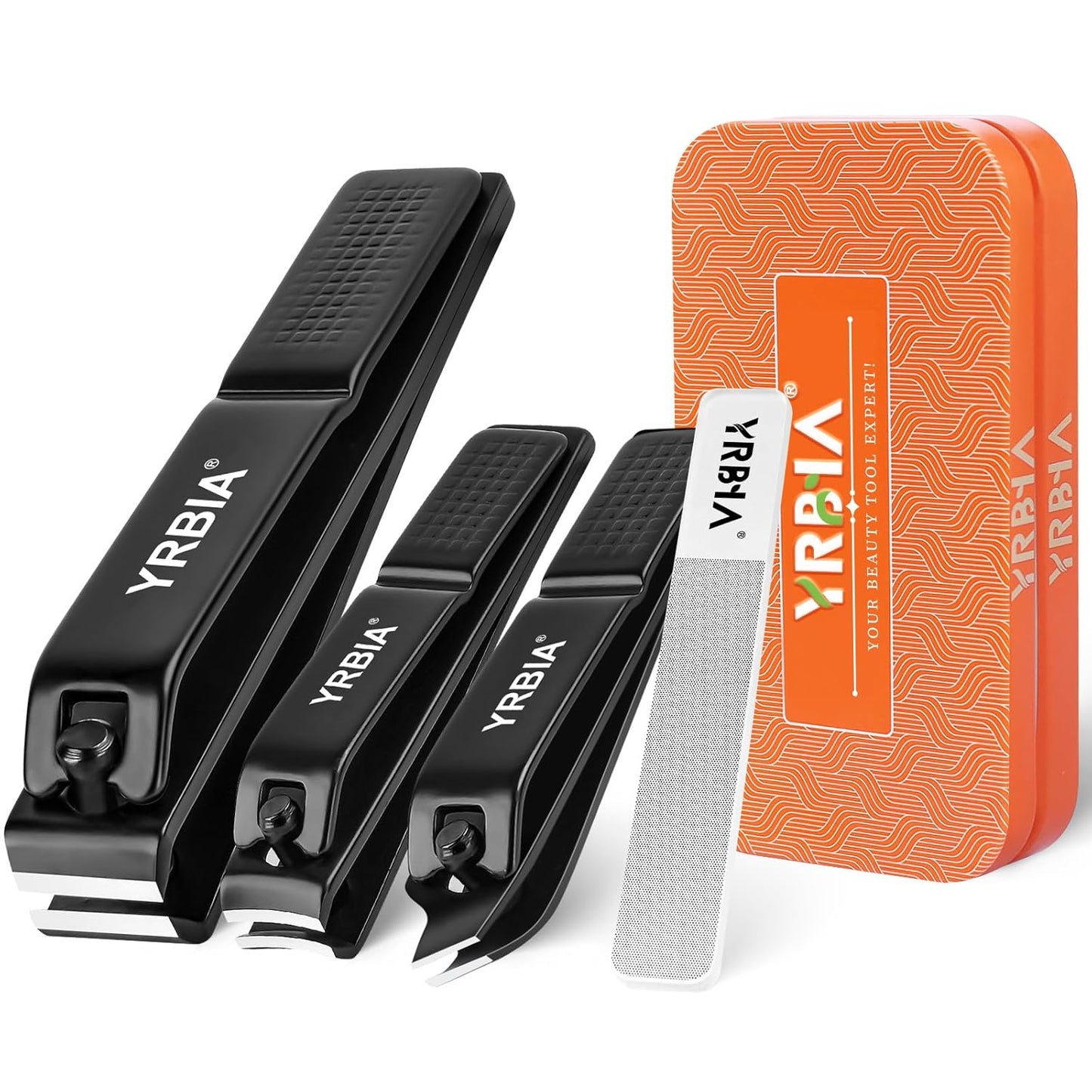 Nail Clippers with Glass Nail File, YRBIA 4 Piece Ultra Sharp Nail Clipper Set, Professional Fingernail & Toenail Clippers Nail Cutter for Men and Women (Black)