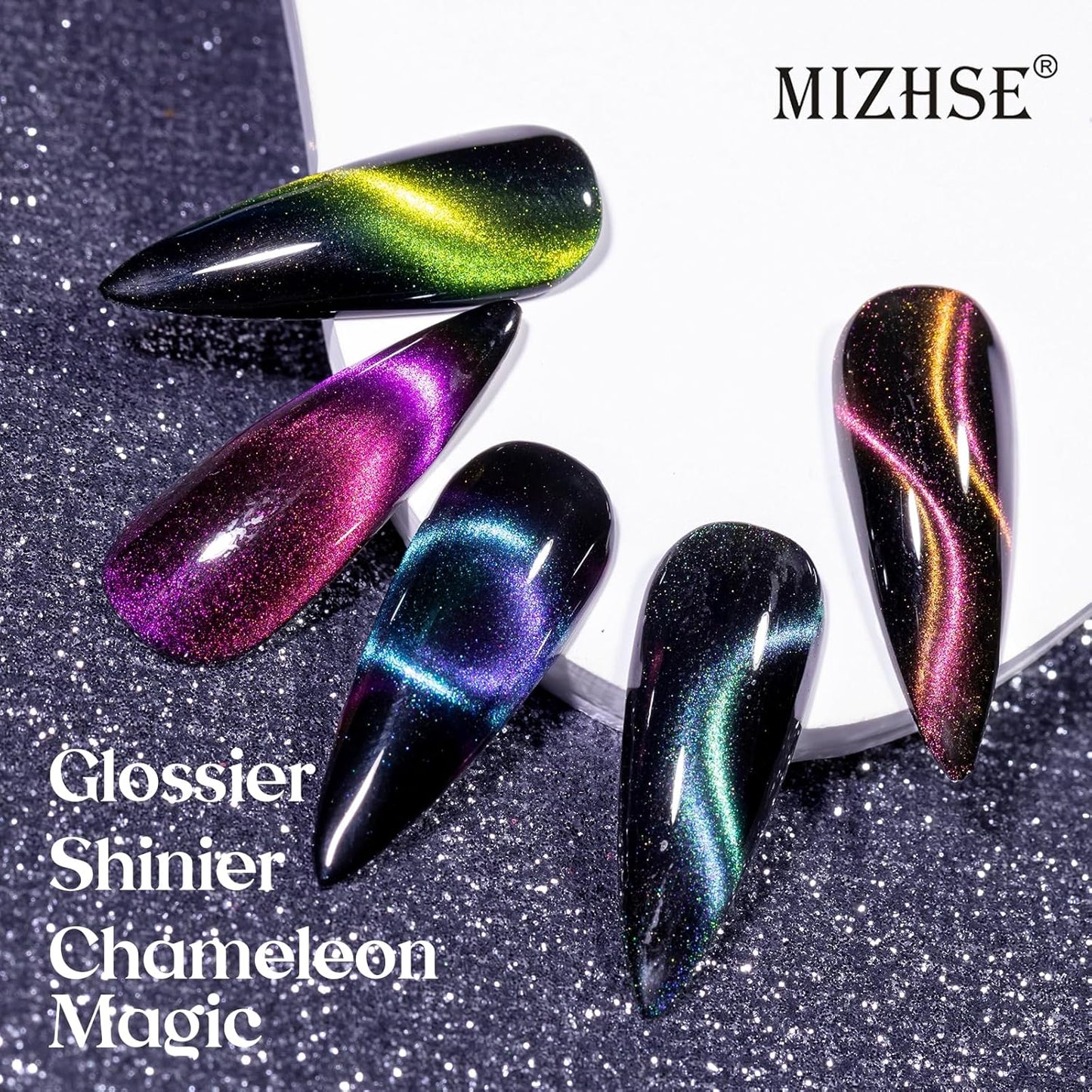 MIZHSE 8 Colors 9D Cat Eye Gel Nail Polish, Upgraded Magnetic Gel Polish Kit with Magnet Stick, Galaxy Chameleon Effect Silk Cat Eye Nail Polish Soak Off Nail Art Salon Manicure Home Ladies Gift