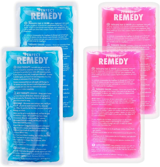 Perfect Remedy Rectangle Gel Ice Pack Bundle, Hot & Cold Ice Packs for Injuries Reusable for Body Tension & Muscle Pain Relief, Soft, Flexible & Adapts to Any Area (Blue, Reg 2PK + Pink, Reg 2PK)