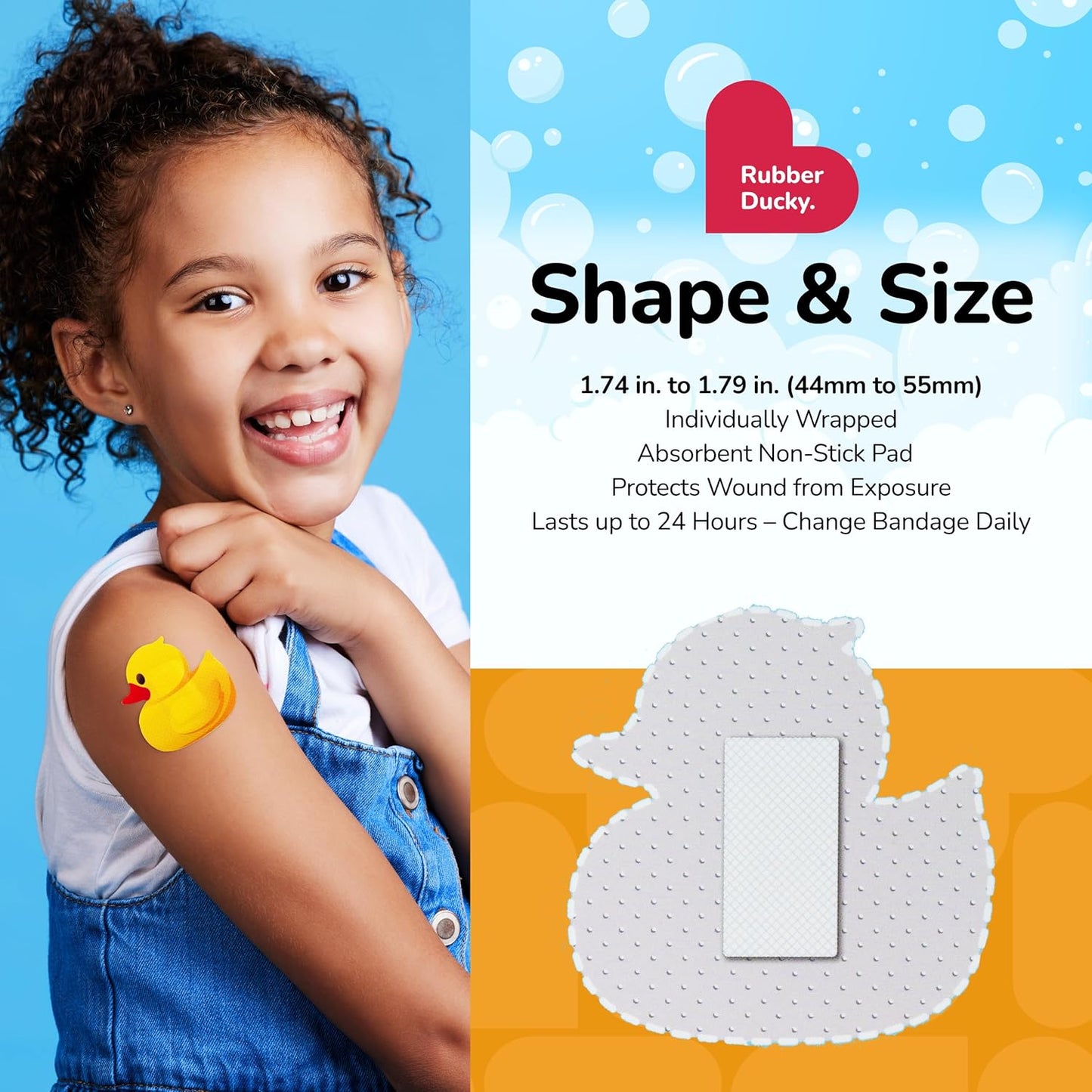 BioSwiss Kids Bandages, Rubber Ducky Shaped Self Adhesive Bandage, Latex Free, Sterile Wound Care, 50 Count