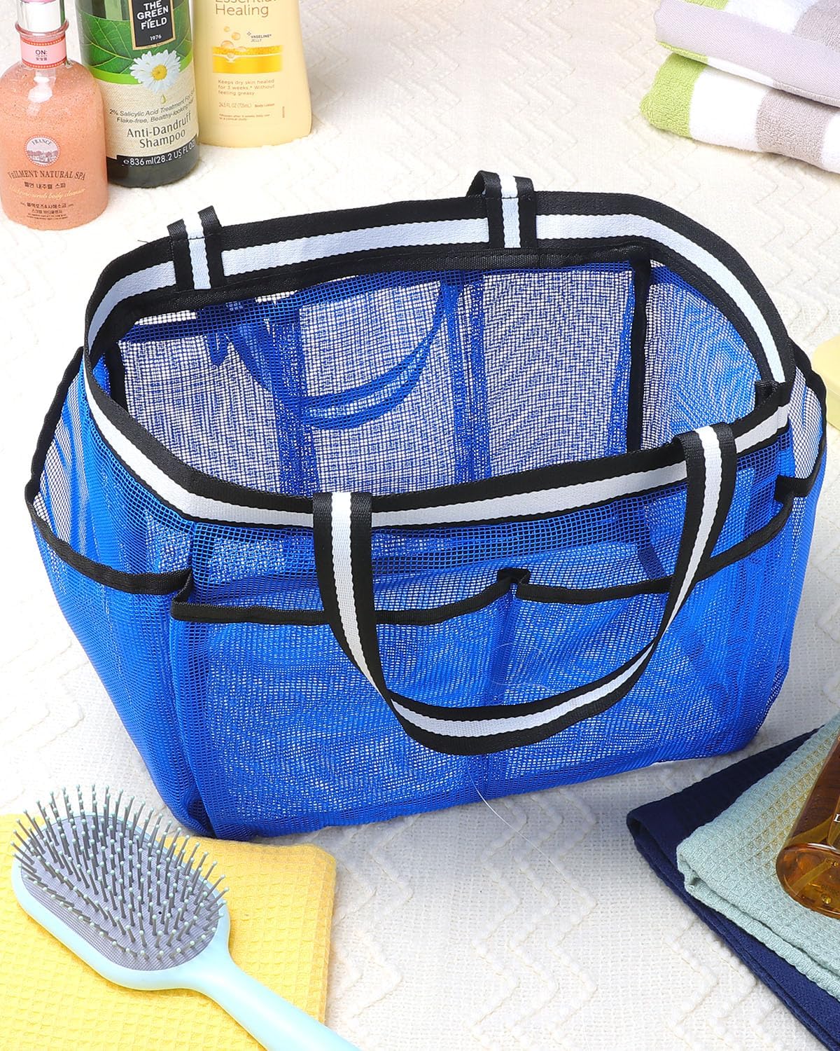 Mesh Shower Caddy Portable Shower Bag for College Dorm Camping Travel Gym(Blue)