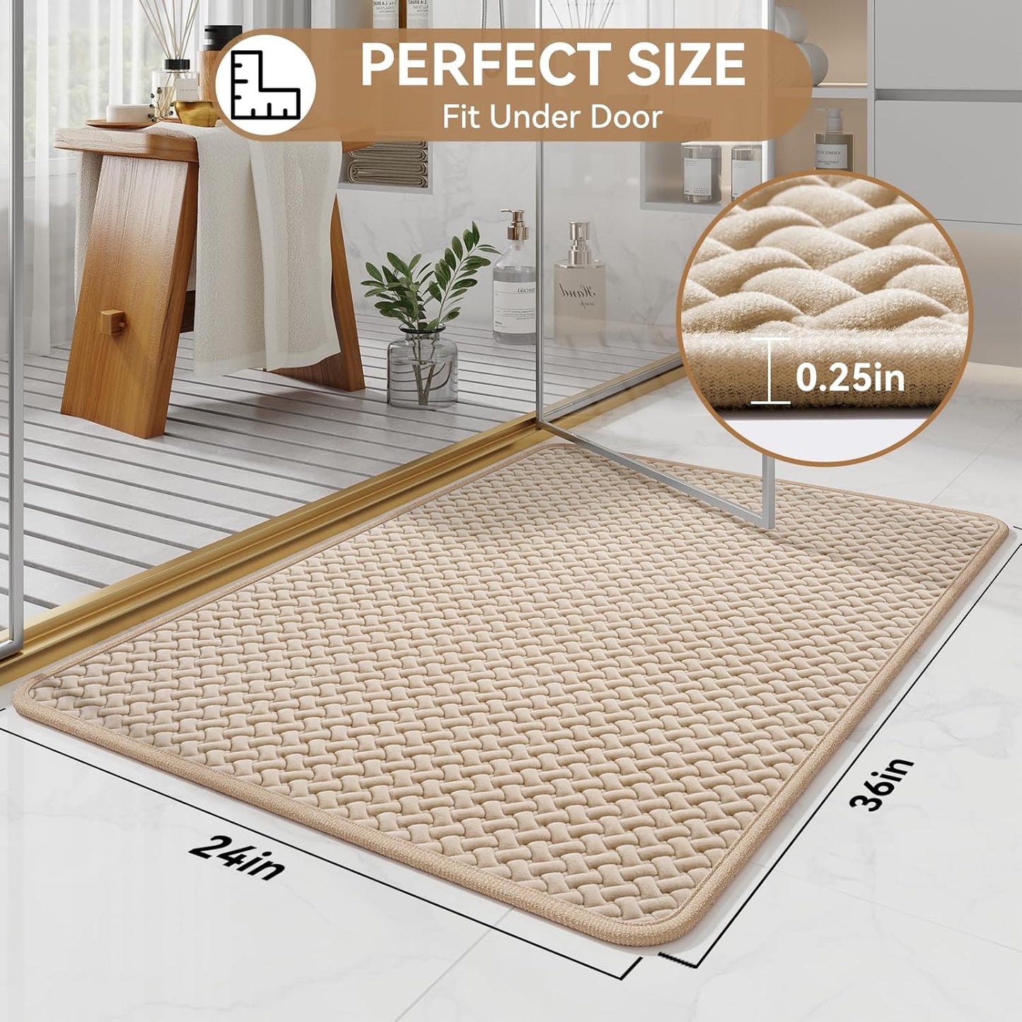Bathroom Rugs Non Slip, Super Absorbent Quick Dry Bath Mat, Foam Weave Texture Rubber Backing Ultra Thin Bathroom Mats Fit Under Door Bathroom Floor Bathtub Shower