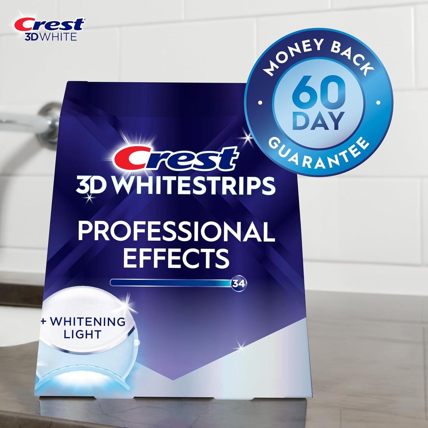 Crest 3D Whitestrips Professional Effects + LED Light – Teeth Whitening Kit, 1 Light + 20 Treatments, Each with 1 Upper/1Lower, 40 Strips – Crest 3DWhite Teeth Whitening Strips