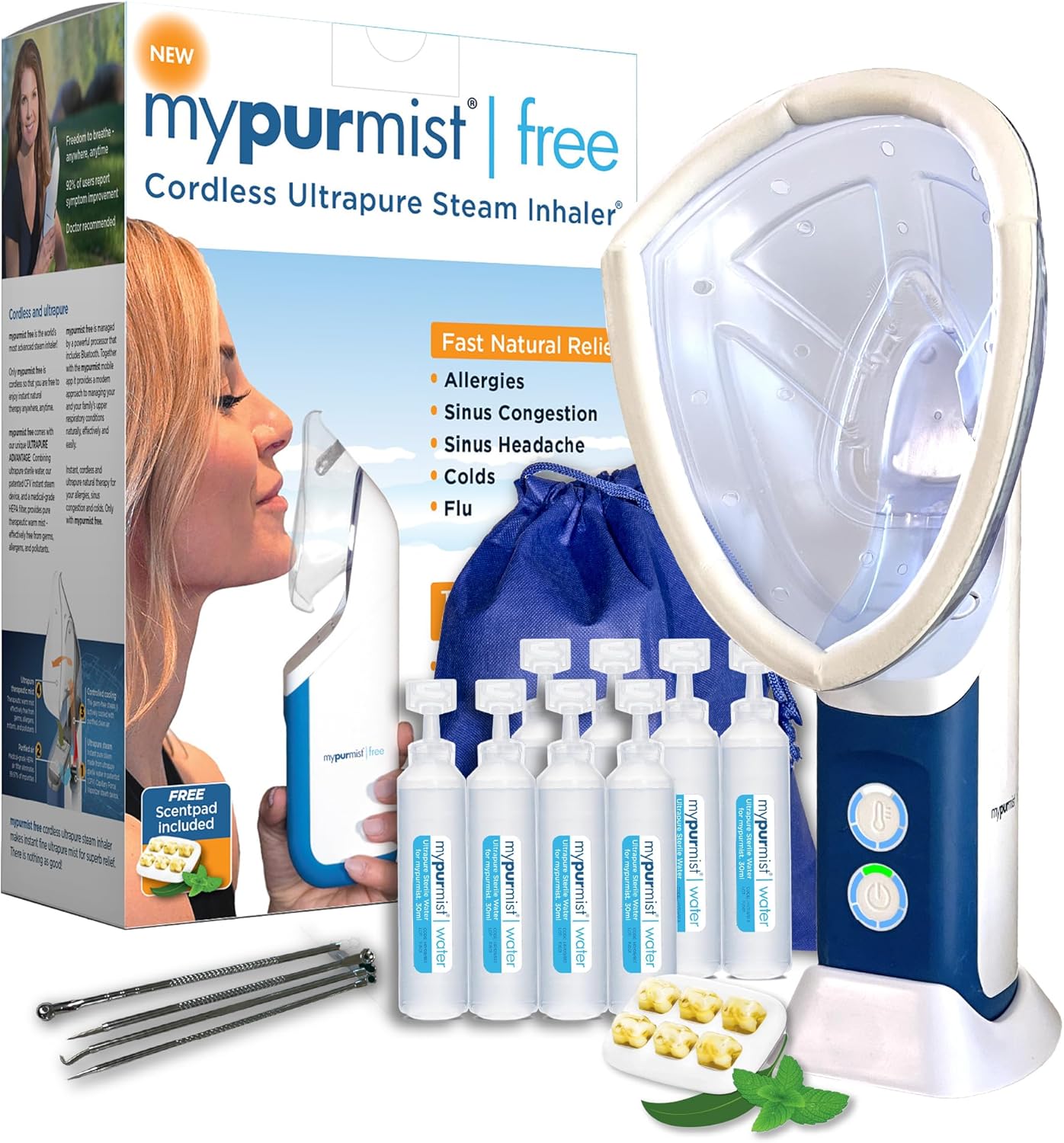 Mypurmist Free Plus Facial Steam Mask - Advanced Relief for Sinus, Allergy, Cold, Cough, and Skincare Needs - Facial Steamer Personal Vaporizer Inhaler Humidifier