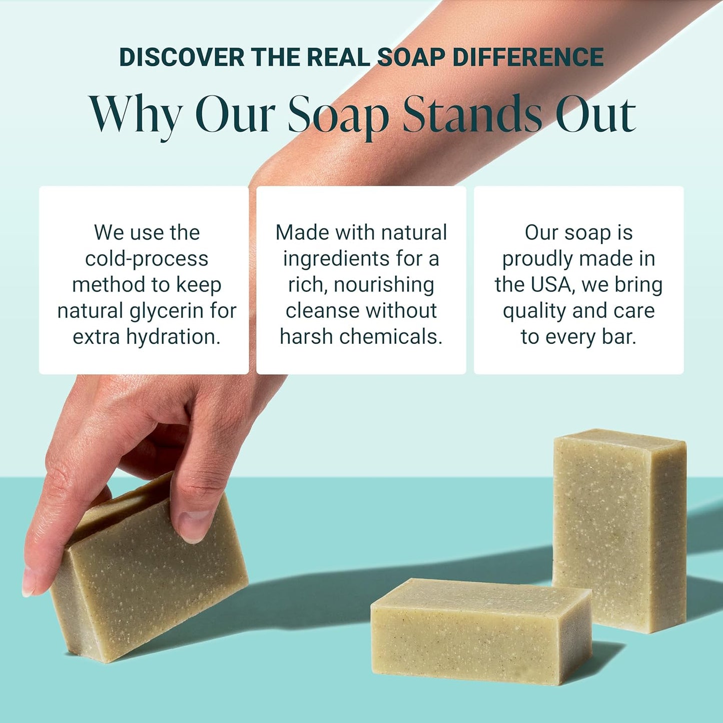 The Bubble Factory Handmade Natural Bath & Body Soap Bar, Vegan, All-Natural, Palm Oil Free, Made in USA with Shea Butter + Essential Oils, Pine Top, 3 Bars