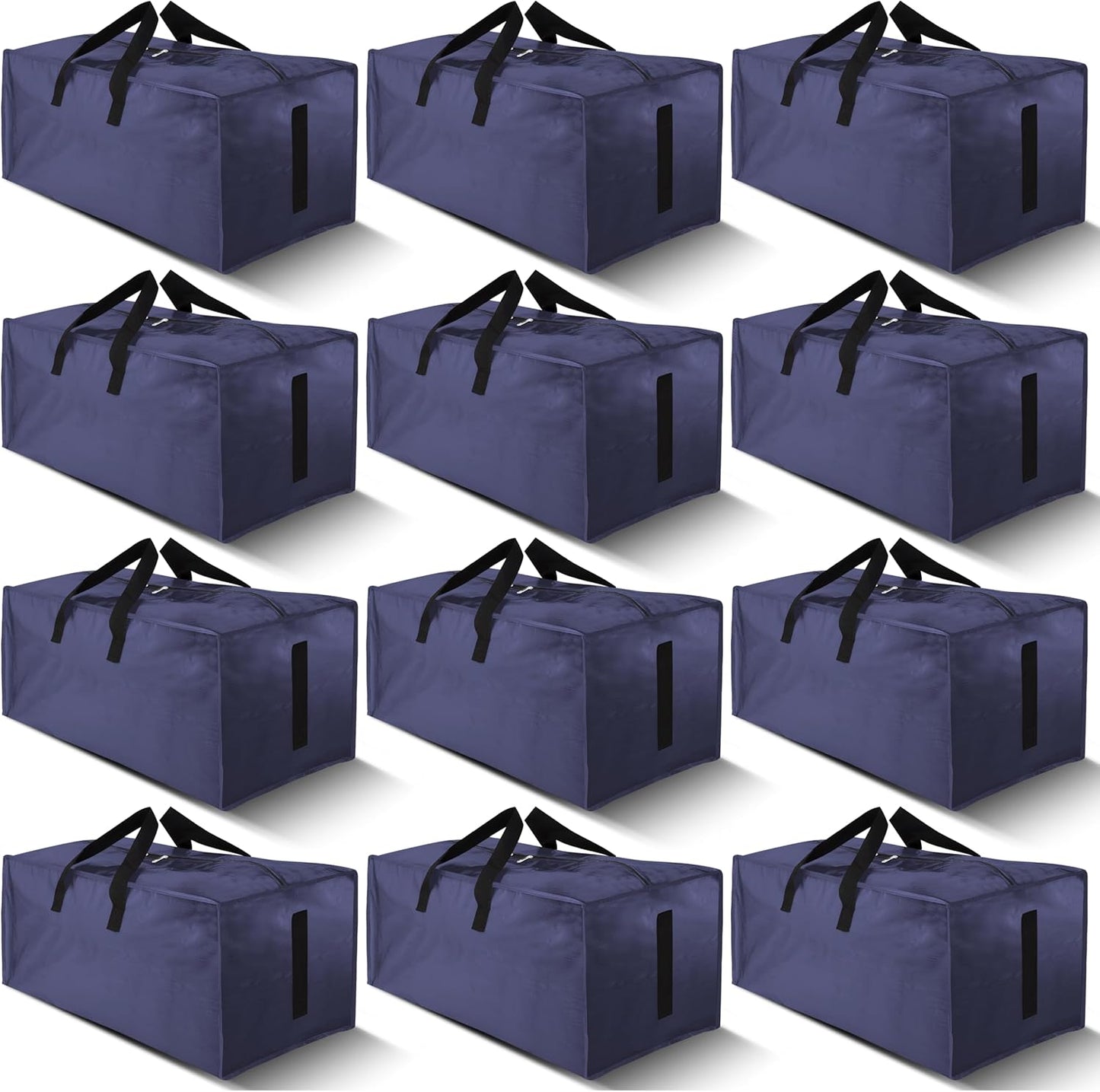 12 Pack Large Strong Moving Bags with Zippers & Carrying Handles - Water-Resistant - Heavy Duty Storage Tote for Space Saving, Fold Flat, Alternative to Moving Box (Blue)