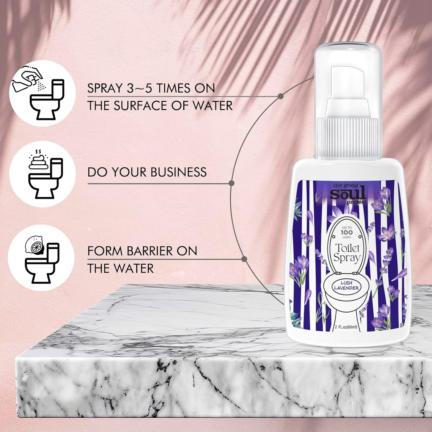 Toilet Spray 2Oz, Lavender Scent, Bathroom Deodorizer, Travel Size Air Fresheners, 2 Pack