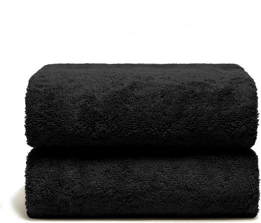 Italic Ultraplush 100% Australian Cotton Towels - Set of 2 Luxury Bath Towels, Quick Dry Plush and Absorbent, Heavy Duty Large Bath Towels, 800GSM Towels for Bathroom & Spa (Black)