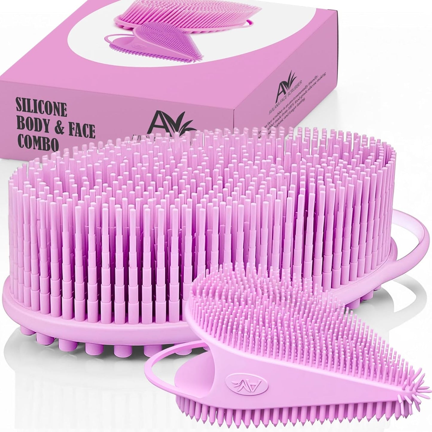 Avilana Silicone Body Scrubber – Gentle Shower Brush & Loofah Alternative- Food Grade & Lab Tested – Fast-Drying, Hygienic, BPA-Free Silicone Body Gentle Exfoliator (Pink, Body & Face)