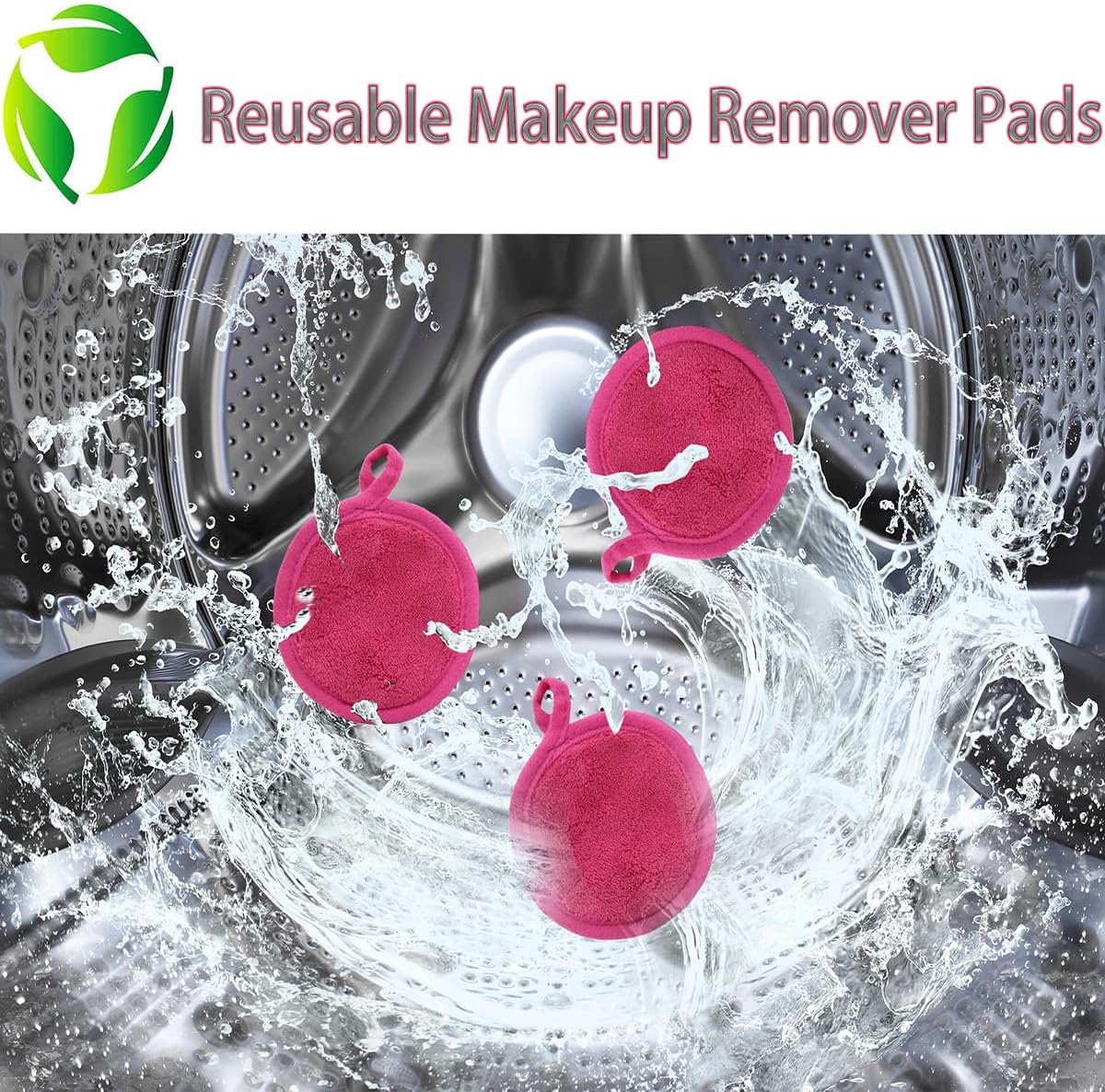 Reusable Makeup Remover Pads 16 Pack Microfiber Cleansing Facial Rounds Wipes Face, Eyes, Lips（3.5inch, dark pink）