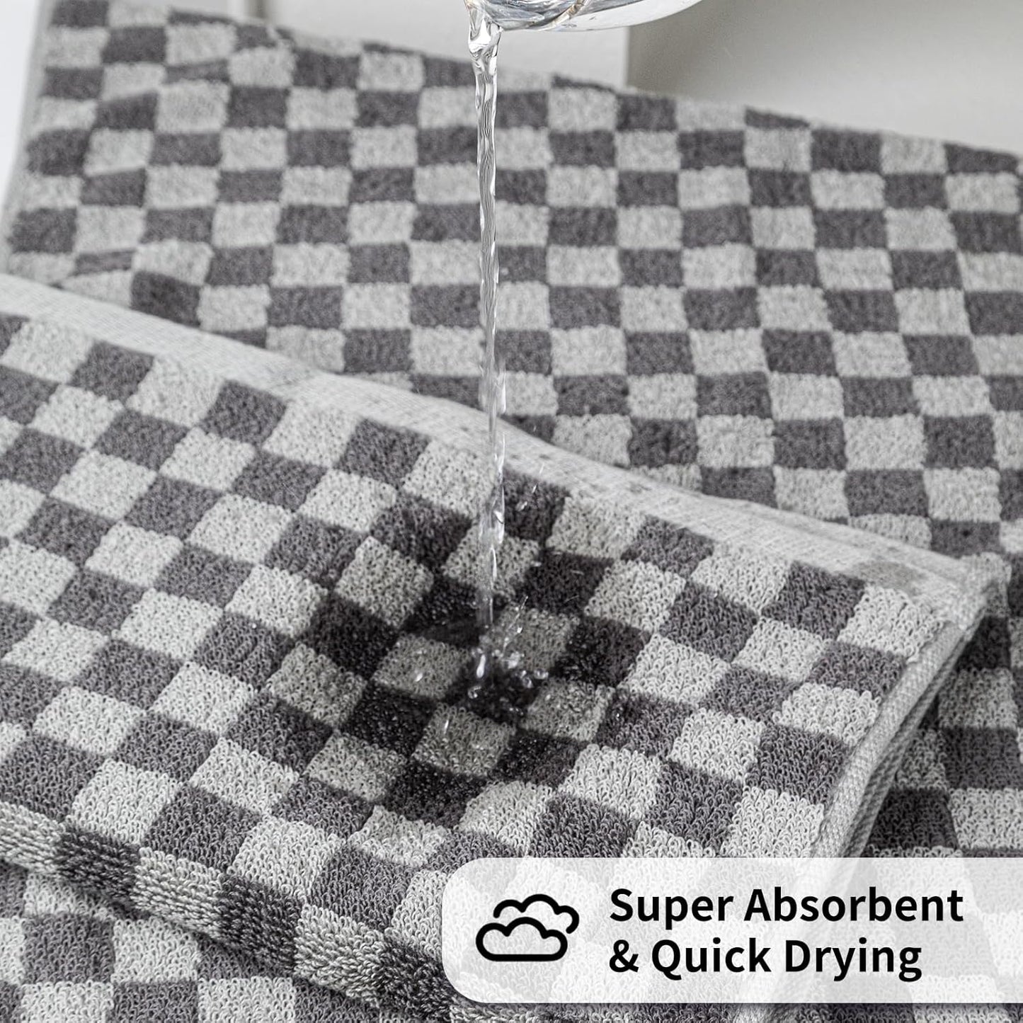 Checkered Bath Towels Set of 6 Large, 520GSM, 100% Cotton Shower Towels * 2 (55.12"*27.56"), Hand Towels * 4 (29.52"*13.77"),Towels for Bathroom、Pool、Hotel, Spa, Soft Absorbent（Grey）