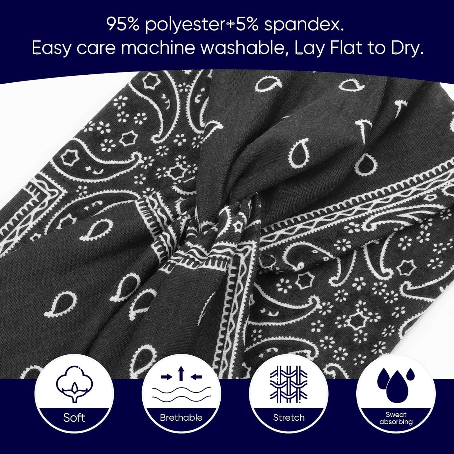 Extra Wide Headbands for Women Large Turban Headband Non Slip Boho Elastic Hairband Hair Twisted Knot Head Bands Accessories