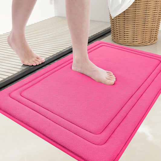 Grandaily Memory Foam Bath Mat Rug 30x20, Ultra Soft, Non-Slip and Absorbent Bathroom Rugs, Machine Wash Dry, Comfortable Bath Carpet for Bathroom Floor, Tub and Shower, Deep Pink