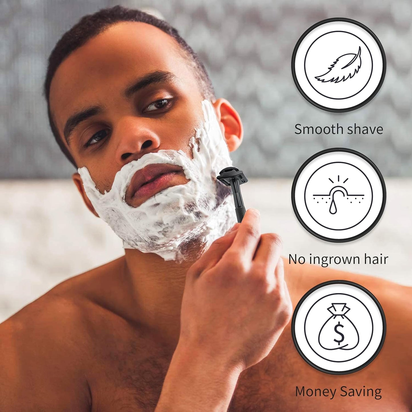 Bambaw Double Edge Safety Razor with 5 Safety Razor Blades, Single Blade Razor for Men with Razor Stand, Double Edge Razor, Safety Razors for Men - Black