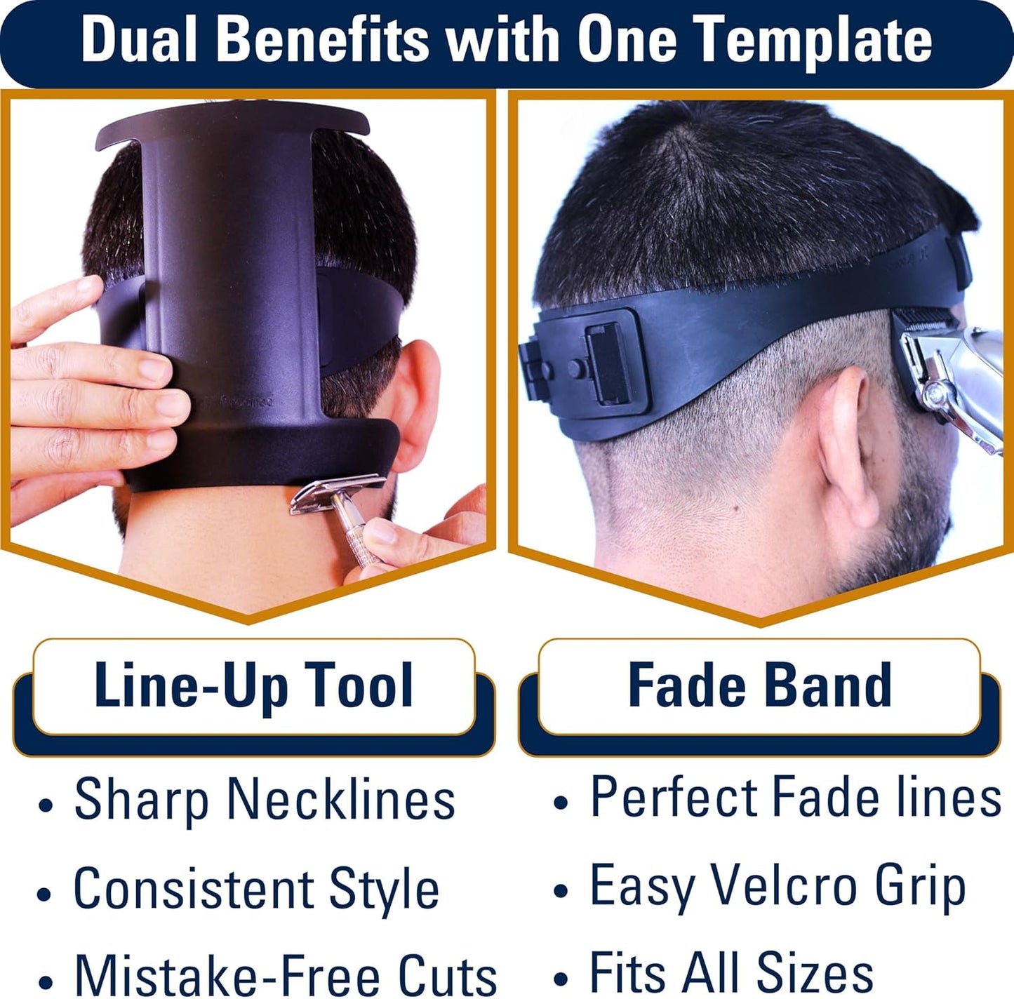 Self Haircut Kit for Men | 2Pcs SelfCut Guide for Men: Neckline Shaving Template & Fade Guide | Adjustable Size Hair Fade Tool & Stable Neck Line Up Tool | Hair Cut for Kids & Seniors