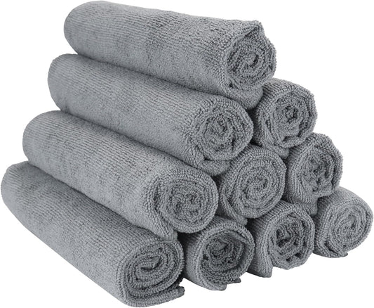 Arkwright Microfiber Gym Towel - Pack of 12 - Super Soft, Quick Dry Workout Sweat Towels, 300 GSM Lightweight & Absorbent for Sports, Working Out, Yoga, and Spa, 16 x 27 in, Grey