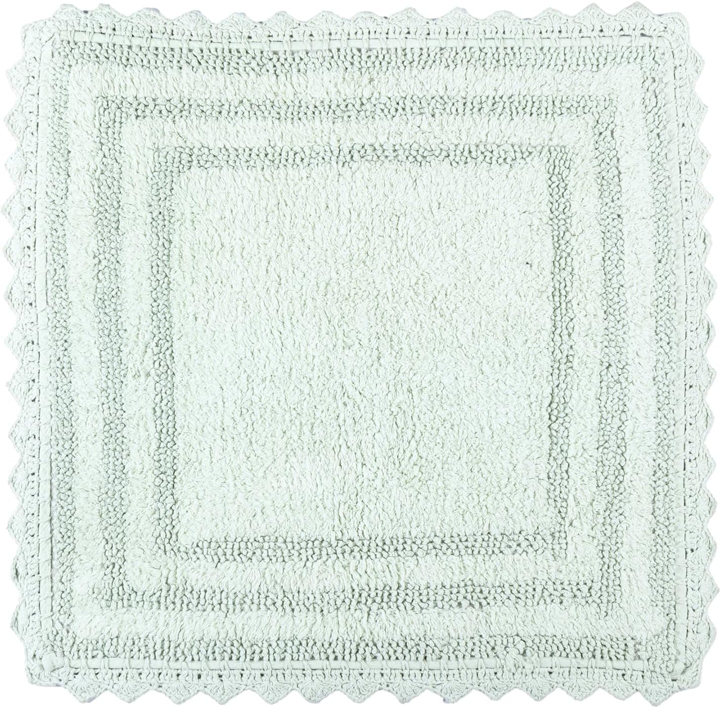 RAJRANG Cotton Crochet Bath Rug - 24 Inches Soft Washable Reversible Boho Bathroom Mat Square - Meadow Mist