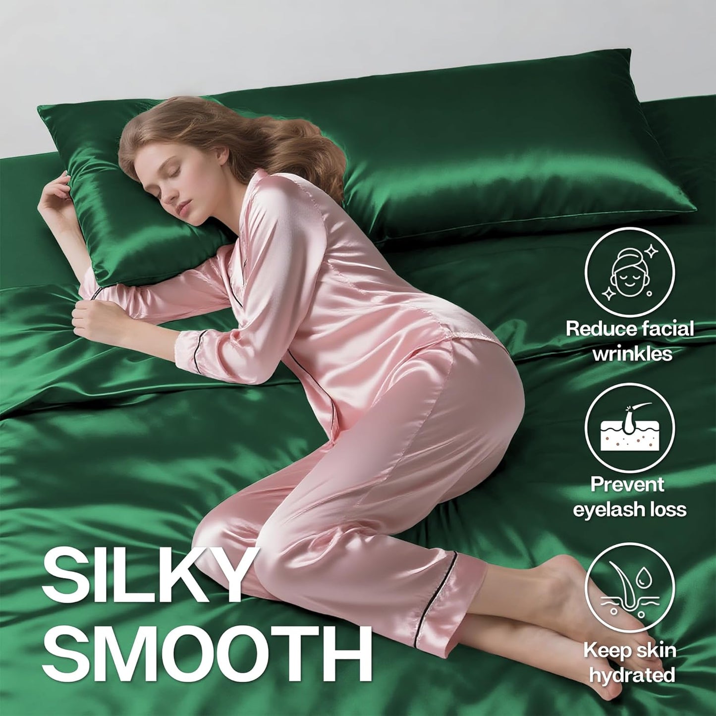 MR&HM Satin Body Pillow Cover, Soft and Breathable Body Pillow Case with Envelope Closure, Cooling and Silky Long Pillowcase for Hair and Skin,Grey (20x54, Dark Green)