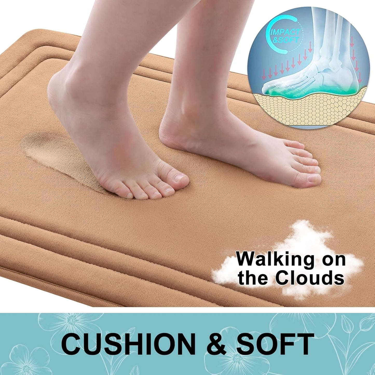 Grandaily Memory Foam Bath Mat Rug 30x20, Ultra Soft, Non-Slip and Absorbent Bathroom Rugs, Machine Wash Dry, Comfortable Bath Carpet for Bathroom Floor, Tub and Shower, Dark Beige