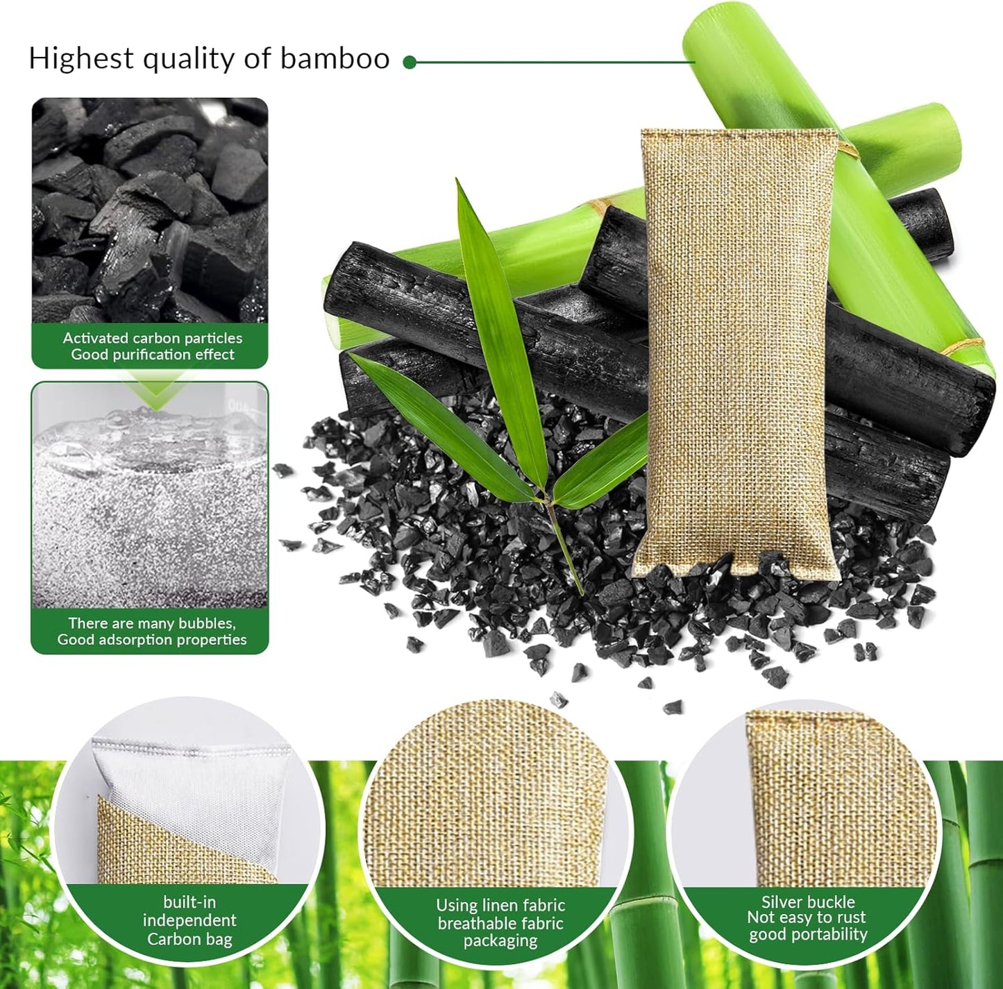 4 Pack charcoal odor absorber,Bamboo Charcoals Air Purifying Bag Charcoals Deodorizer Eliminator for Strong Odors in Car, Closet, Shoe, Basement (75G*4 Pack Beige-3, Unscented)