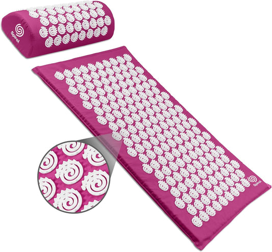 Spirol Acupressure Mat and Pillow Set for Back, Neck and Shoulder Pain Relief, with Flexible Acupressure Spikes, Includes Carry Bag (Amethyst)