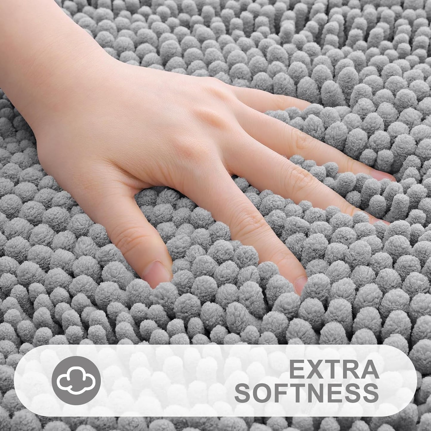 Grandaily Chenille Striped Bathroom Rugs 59x20, Extra Thick and Absorbent Bath Mats, Non-Slip Soft Plush Shaggy Shower Carpet, Machine Wash Dry, Bath Rug for Bathroom, Dark Gray