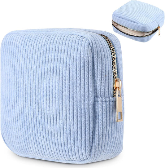Sanitary Pouch Corduroy Period Pouches for Teen Girls Zipper Portable Period Bag for Teen Girls Cosmetic Bag for Women(Blue)