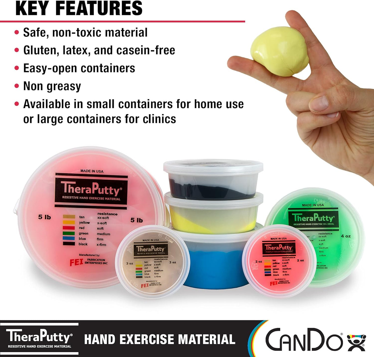 CanDo 10-0900 TheraPutty Standard Hand Exercise Putty, X-SOFT, 2oz