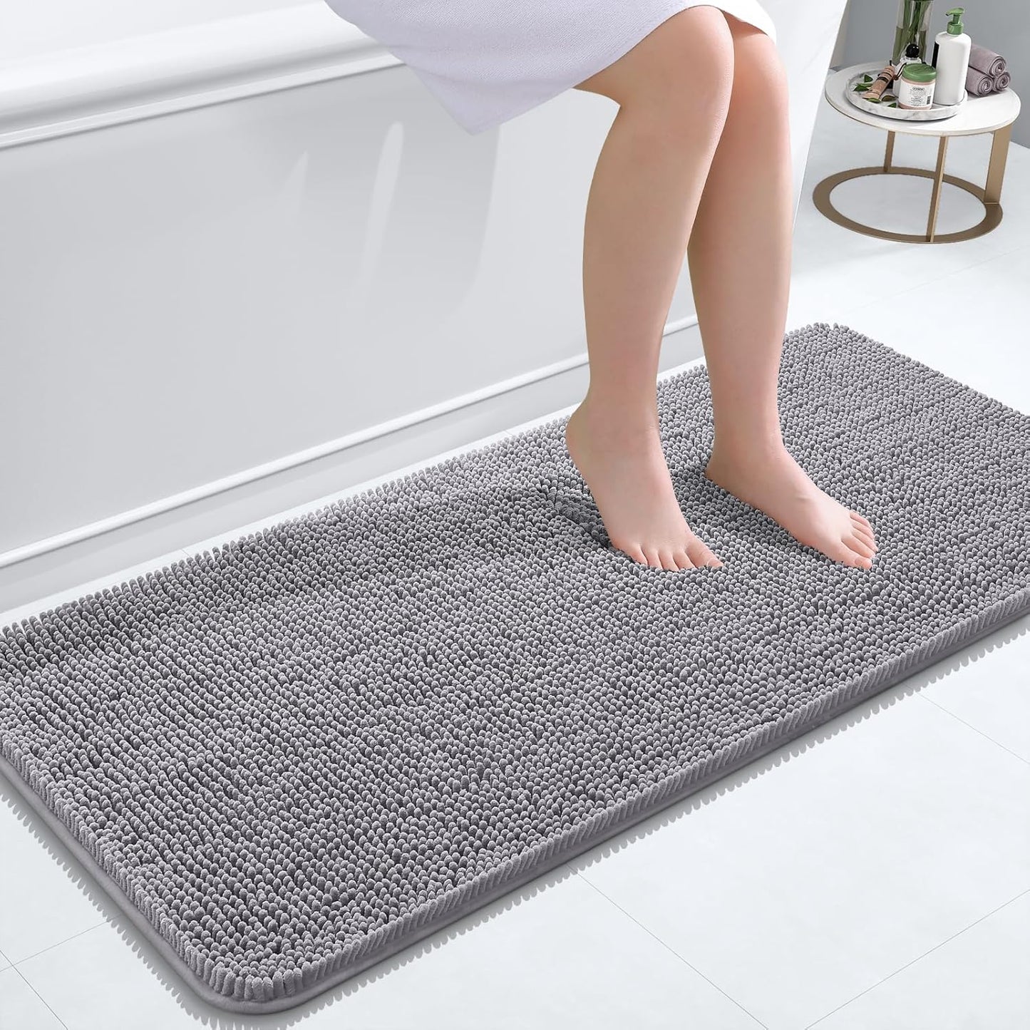 OLANLY Bathroom Rugs 47x20, Extra Soft Absorbent Chenille Bath Rugs, Rubber Backing Quick Dry, Machine Washable Bath Mats for Bathroom Floor, Tub and Shower, Home Decor Accessories, Grey