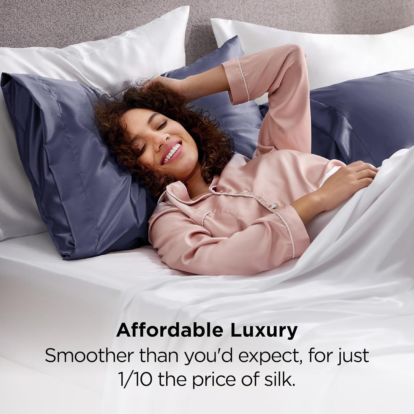 Bedsure Satin Pillowcases, Similar to Silk Pillow Cases Queen Size Set of 2, Pillow Case for Sleeping Women with Envelope Closure, Gifts for Women Men, Blue Granite, 20x30 Inches, 2pcs