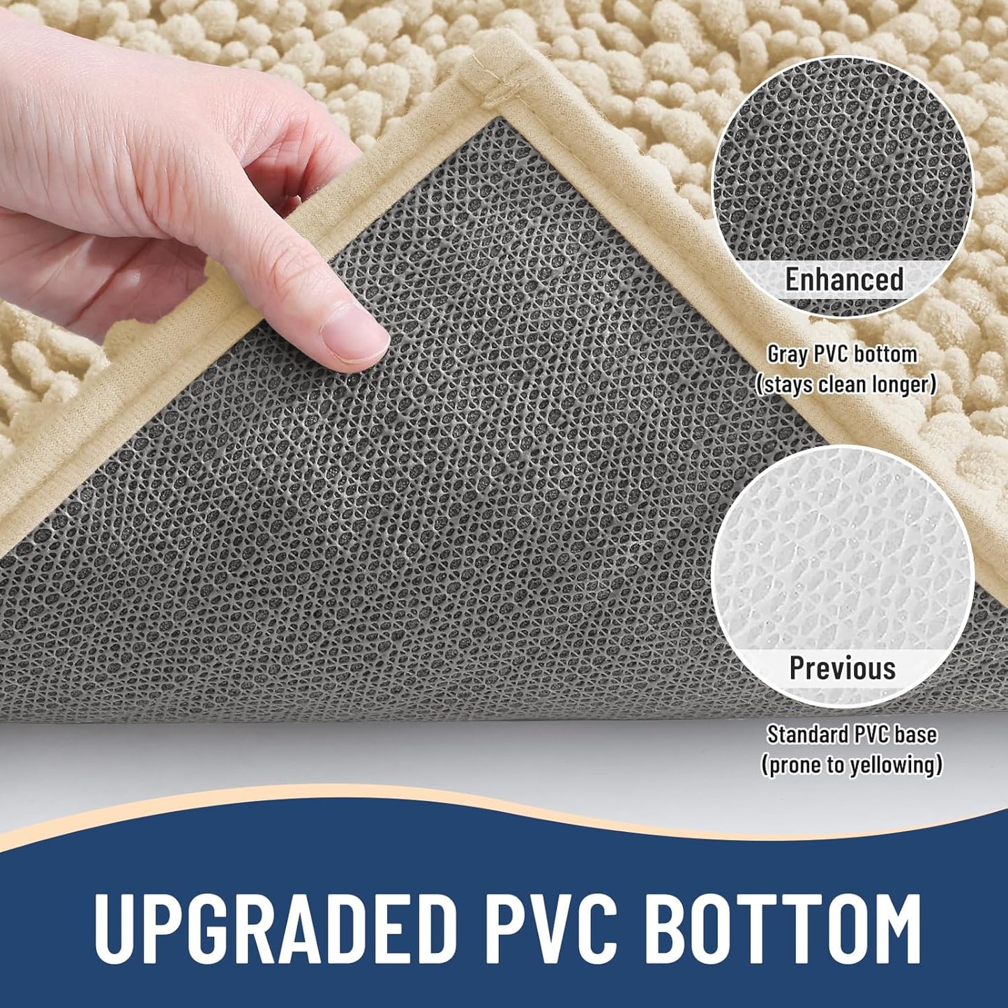 Arotive Luxury Chenille Bathroom Rug Mat, Extra Soft Thick Absorbent Shaggy Bath Rugs, Non-Slip Machine Wash Dry, Plush Bath Mats for Bathroom, Shower and Tub, 24x16, Cream Beige